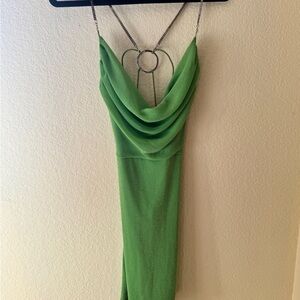 Elegant Green Dress with Chain Straps